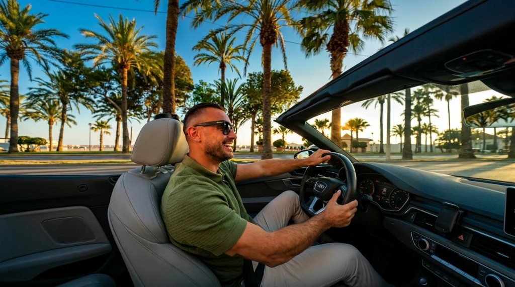 Driving convertible in the sun